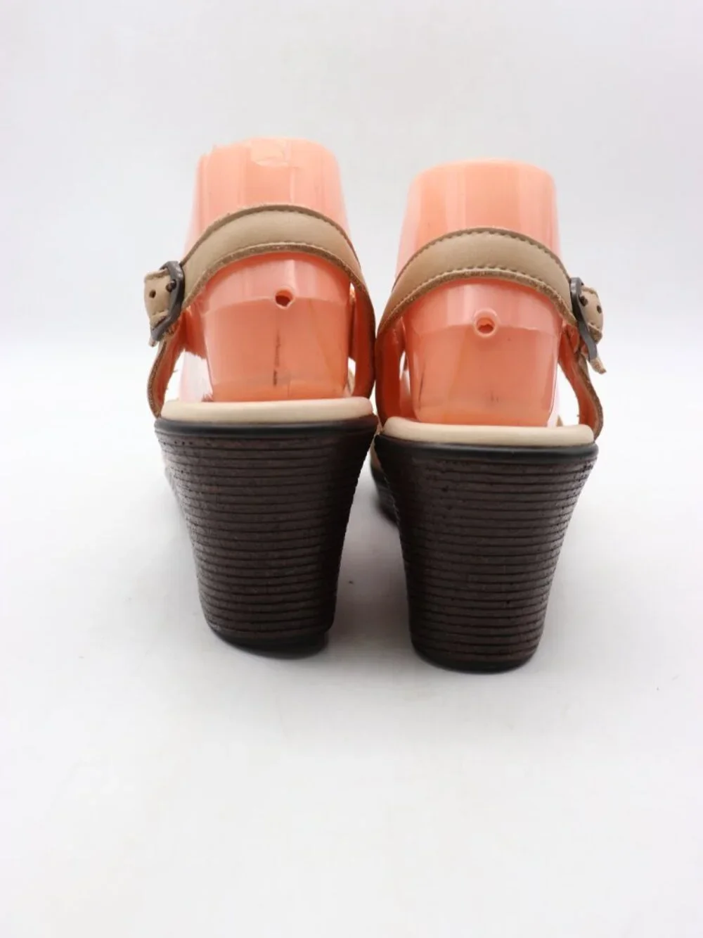 SAS Heather Quarter Women's 9.5 S Strap Wedge Sandal Tan Orange Buckle Shoes